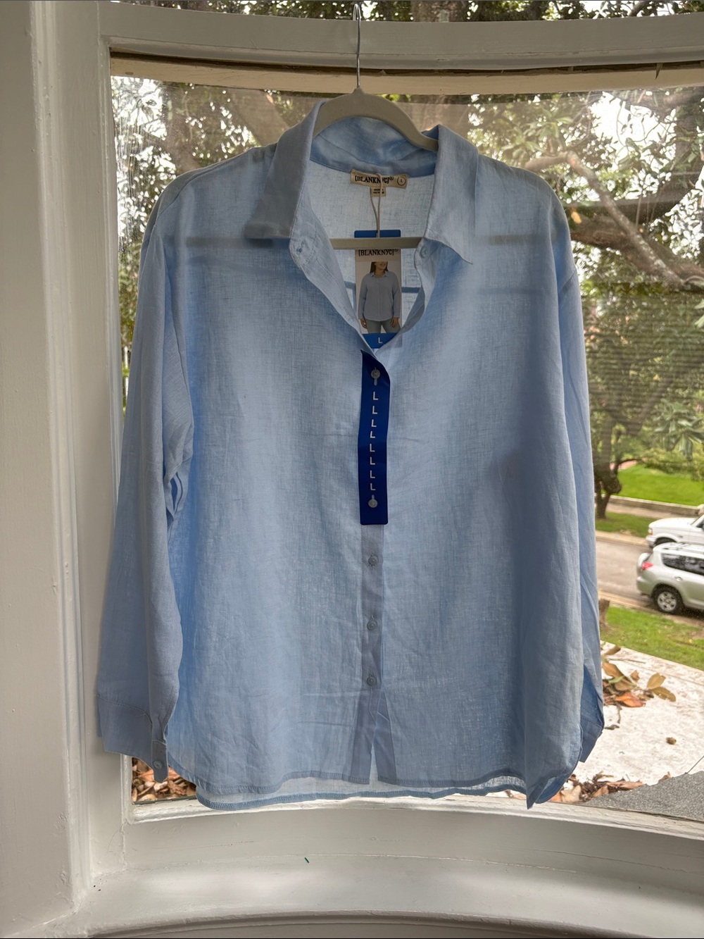 Blank NYC Light Blue Button-Front Linen Shirt-NWTO Size Large